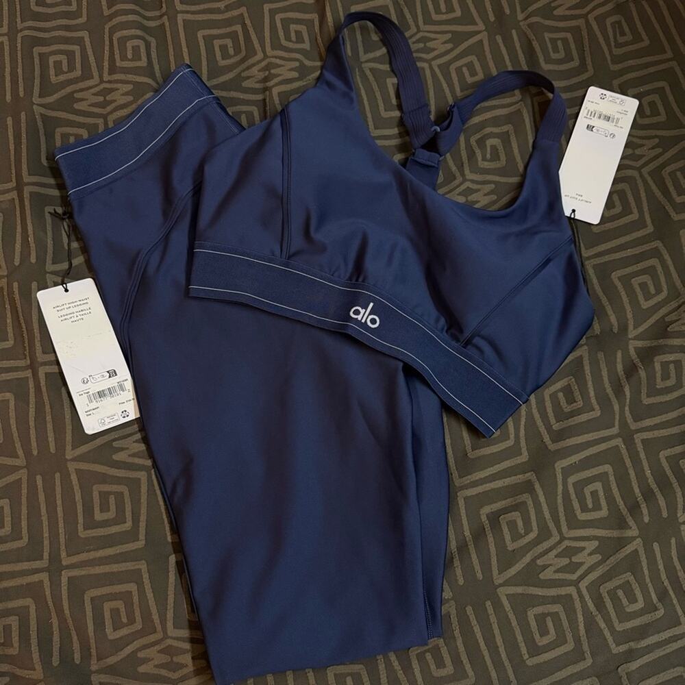 ALO Yoga Navy High-Waist Airlift Leggings bra suit up Navy large authentic NEW - Picture 2 of 11